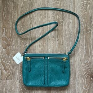 New! Fossil Elise small crossbody bag, turquoise genuine leather